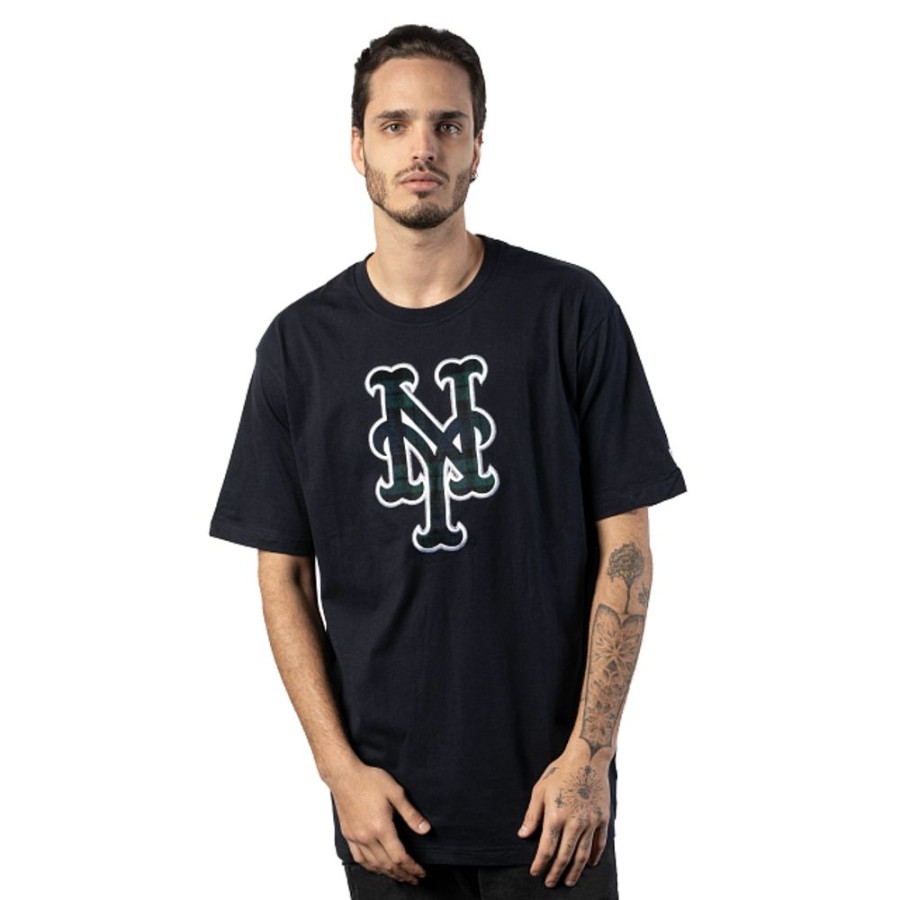 Clothes New Era | New York Mets Mlb Black Watch Tartan Short Sleeve T-Shirt