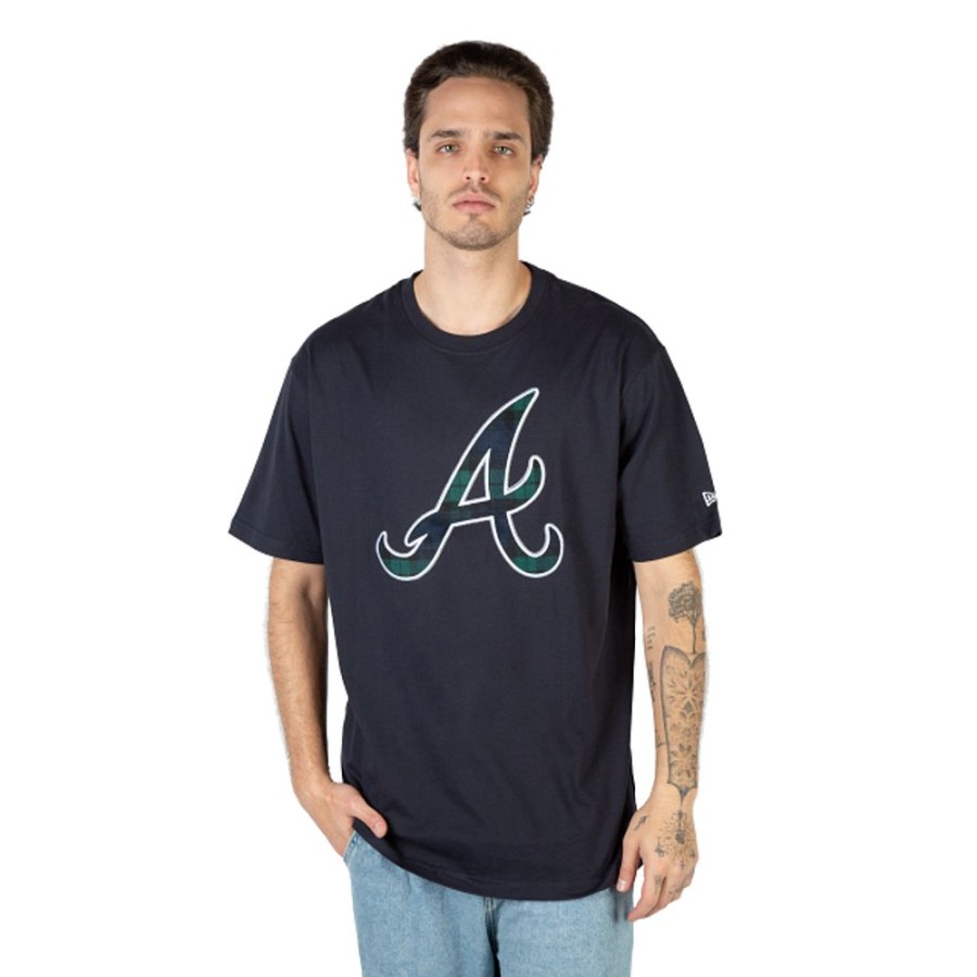 Clothes New Era | Atlanta Braves Mlb Black Watch Tartan Short Sleeve T-Shirt